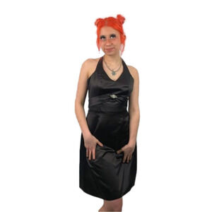 GORGEOUS Vintage Brown Satin Halter Dress